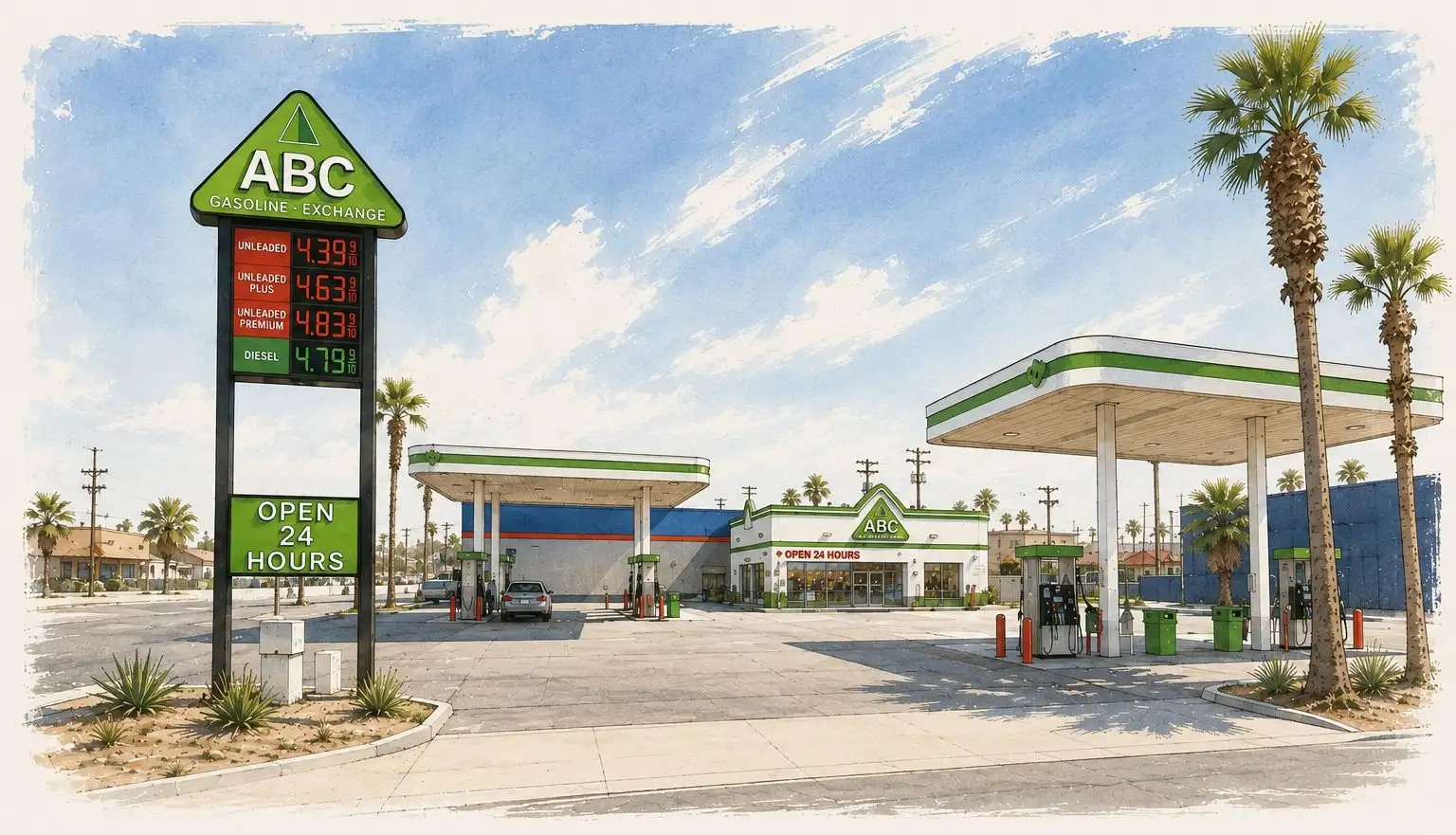 Gasolinera y tienda de conveniencia de ABC Money Exchange en 1011 Imperial Ave., Calexico, California
